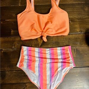 Coral Reef Swim Sherbert Stripe and Coral swim set size Medium (8-10)